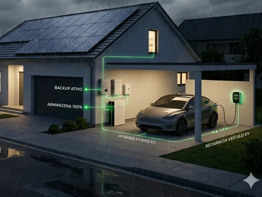 Carro elétrico carregando em casa com energia solar