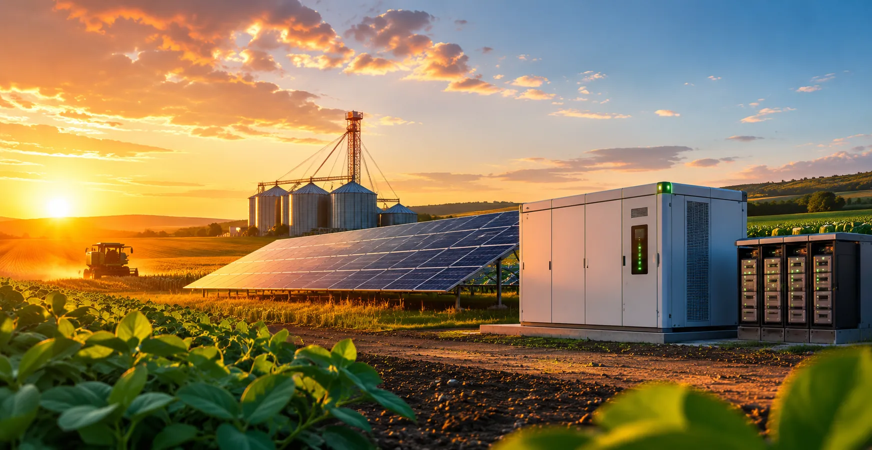 Lavoura com energia solar e baterias